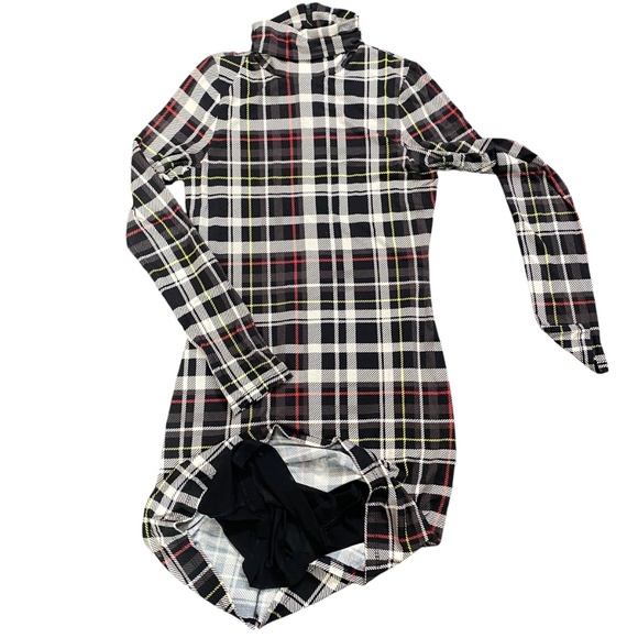 Alice Olivia Dress Women 6 Plaid Delora Turtleneck Mini Academia Preppy FLAW - Picture 8 of 12